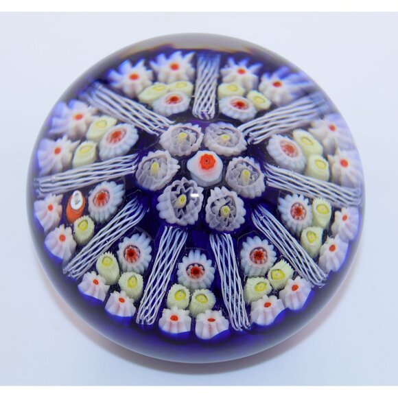Strathearn Millefiori Paperweight 1978 Cobalt Blue Glass Scotland - Picture 6 of 11
